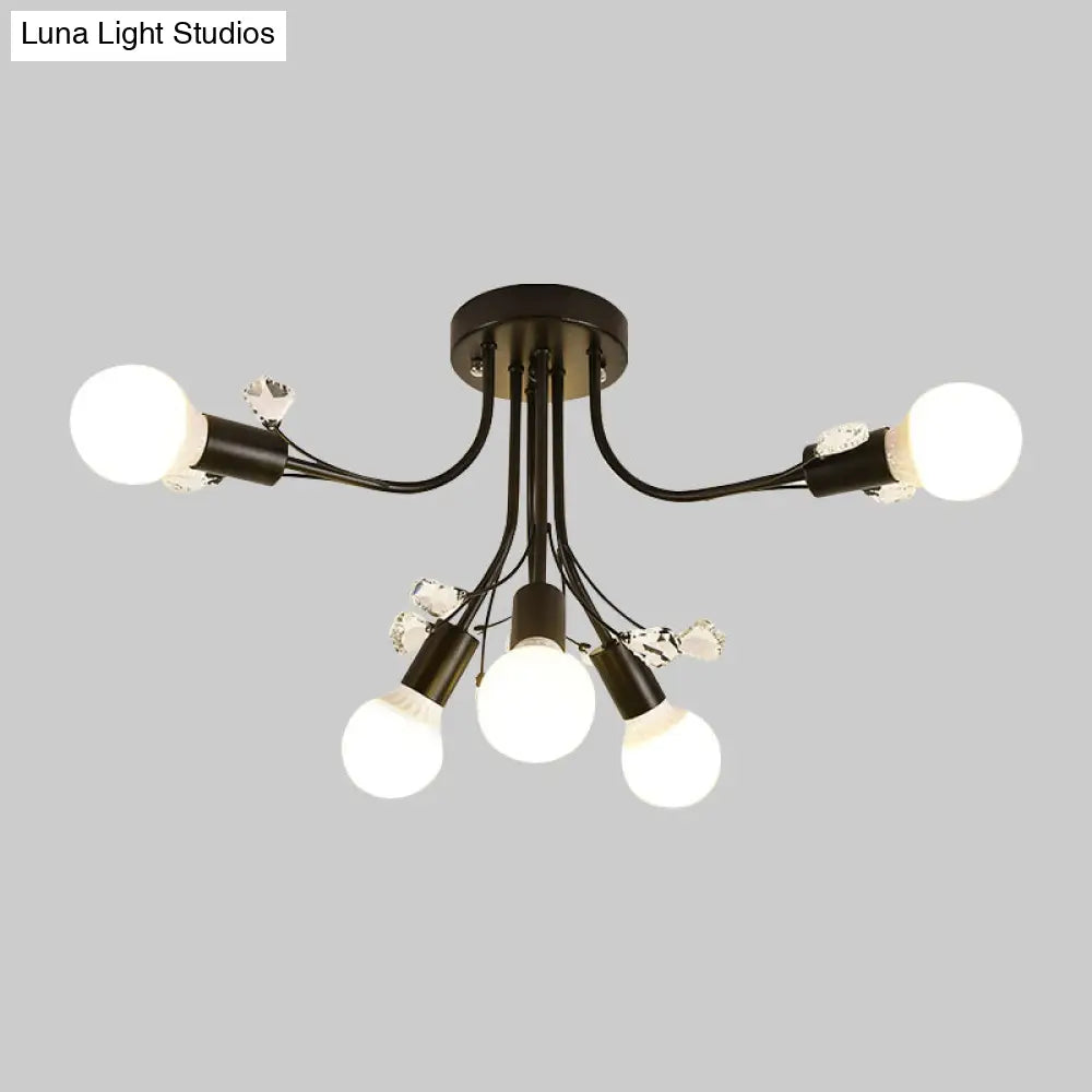 ديكوربايتس™ مصباح شبه مدمج بأذرع معدنية منحنية باللون الأسود/الأبيض/الذهبي - طراز نورديك - 6/9 مصابيح - غرفة نوم - مثبت في السقف