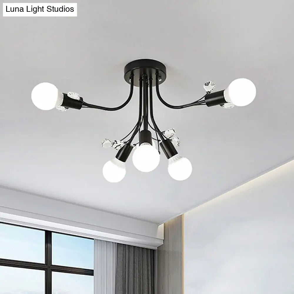 ديكوربايتس™ مصباح شبه مدمج بأذرع معدنية منحنية باللون الأسود/الأبيض/الذهبي - طراز نورديك - 6/9 مصابيح - غرفة نوم - مثبت في السقف