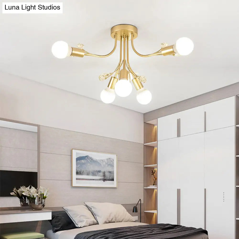 ديكوربايتس™ مصباح شبه مدمج بأذرع معدنية منحنية باللون الأسود/الأبيض/الذهبي - طراز نورديك - 6/9 مصابيح - غرفة نوم - مثبت في السقف