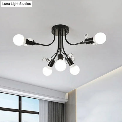 ديكوربايتس™ مصباح شبه مدمج بأذرع معدنية منحنية باللون الأسود/الأبيض/الذهبي - طراز نورديك - 6/9 مصابيح - غرفة نوم - مثبت في السقف