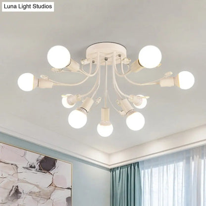 ديكوربايتس™ مصباح شبه مدمج بأذرع معدنية منحنية باللون الأسود/الأبيض/الذهبي - طراز نورديك - 6/9 مصابيح - غرفة نوم - مثبت في السقف