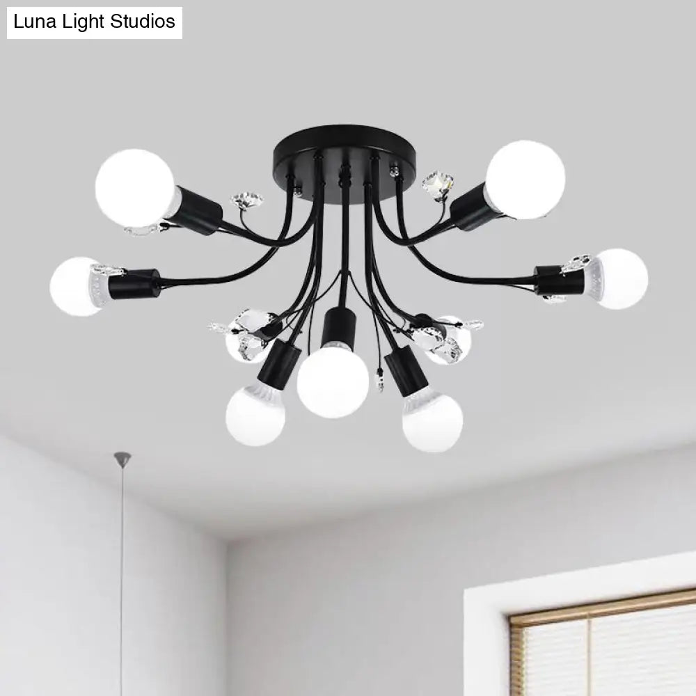 ديكوربايتس™ مصباح شبه مدمج بأذرع معدنية منحنية باللون الأسود/الأبيض/الذهبي - طراز نورديك - 6/9 مصابيح - غرفة نوم - مثبت في السقف