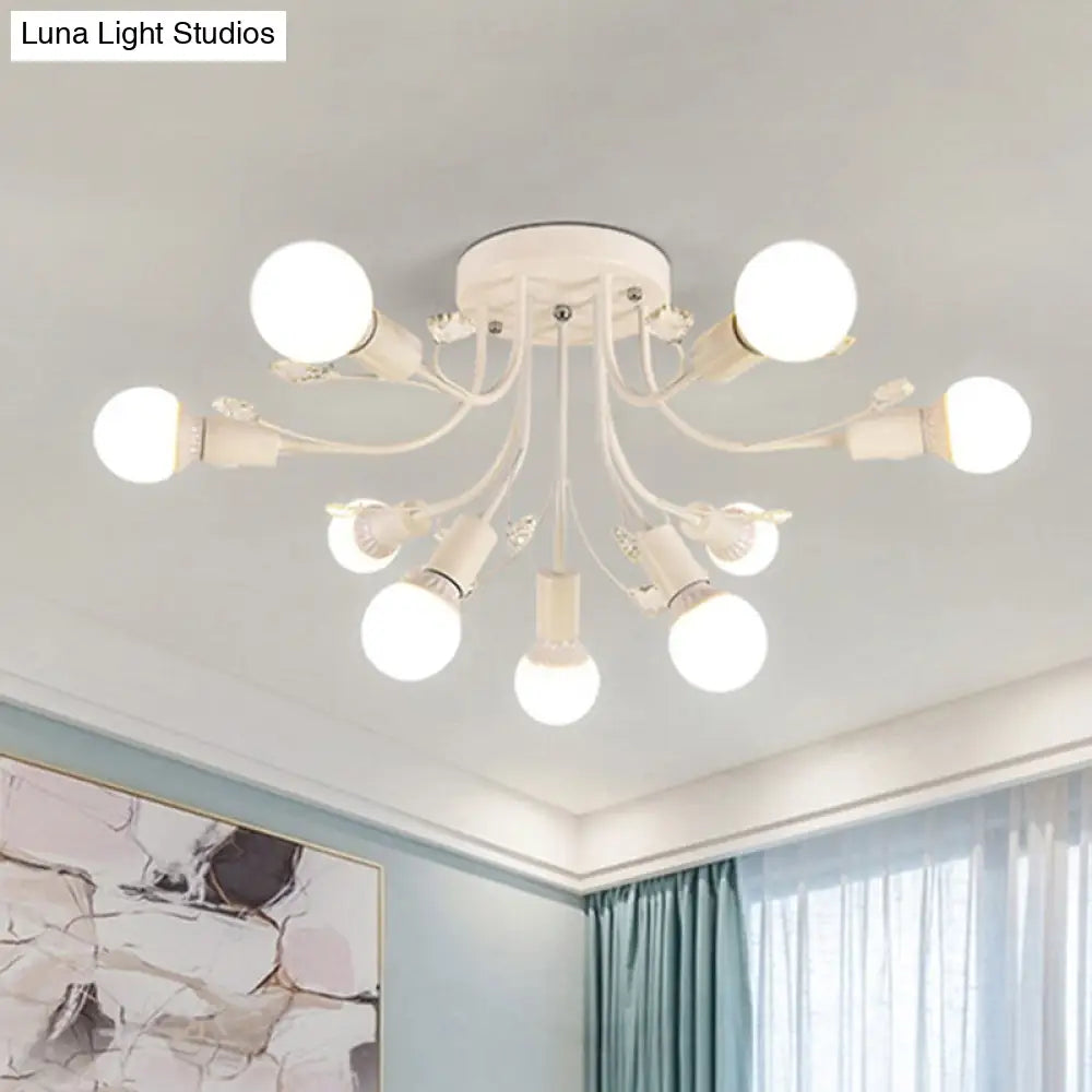 ديكوربايتس™ مصباح شبه مدمج بأذرع معدنية منحنية باللون الأسود/الأبيض/الذهبي - طراز نورديك - 6/9 مصابيح - غرفة نوم - مثبت في السقف