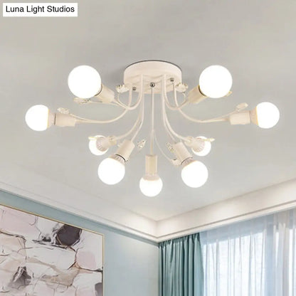 ديكوربايتس™ مصباح شبه مدمج بأذرع معدنية منحنية باللون الأسود/الأبيض/الذهبي - طراز نورديك - 6/9 مصابيح - غرفة نوم - مثبت في السقف