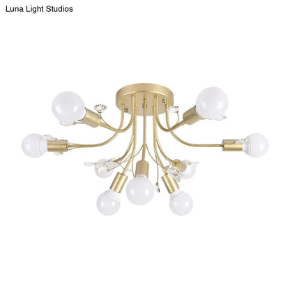 ديكوربايتس™ مصباح شبه مدمج بأذرع معدنية منحنية باللون الأسود/الأبيض/الذهبي - طراز نورديك - 6/9 مصابيح - غرفة نوم - مثبت في السقف