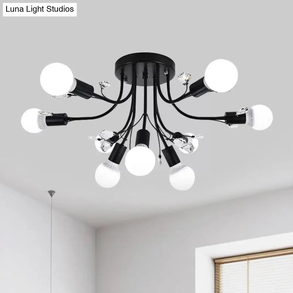 ديكوربايتس™ مصباح شبه مدمج بأذرع معدنية منحنية باللون الأسود/الأبيض/الذهبي - طراز نورديك - 6/9 مصابيح - غرفة نوم - مثبت في السقف