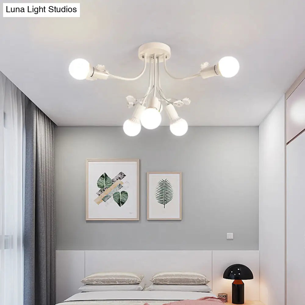 ديكوربايتس™ مصباح شبه مدمج بأذرع معدنية منحنية باللون الأسود/الأبيض/الذهبي - طراز نورديك - 6/9 مصابيح - غرفة نوم - مثبت في السقف