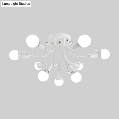 ديكوربايتس™ مصباح شبه مدمج بأذرع معدنية منحنية باللون الأسود/الأبيض/الذهبي - طراز نورديك - 6/9 مصابيح - غرفة نوم - مثبت في السقف