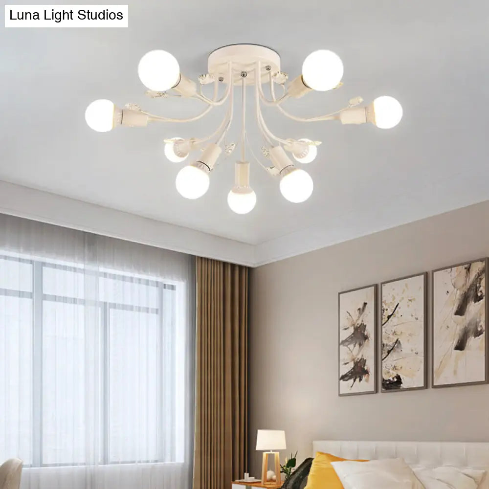 ديكوربايتس™ مصباح شبه مدمج بأذرع معدنية منحنية باللون الأسود/الأبيض/الذهبي - طراز نورديك - 6/9 مصابيح - غرفة نوم - مثبت في السقف