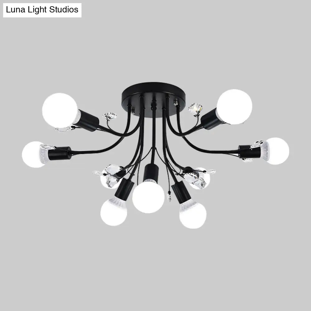 ديكوربايتس™ مصباح شبه مدمج بأذرع معدنية منحنية باللون الأسود/الأبيض/الذهبي - طراز نورديك - 6/9 مصابيح - غرفة نوم - مثبت في السقف