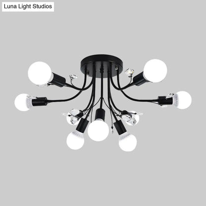 ديكوربايتس™ مصباح شبه مدمج بأذرع معدنية منحنية باللون الأسود/الأبيض/الذهبي - طراز نورديك - 6/9 مصابيح - غرفة نوم - مثبت في السقف