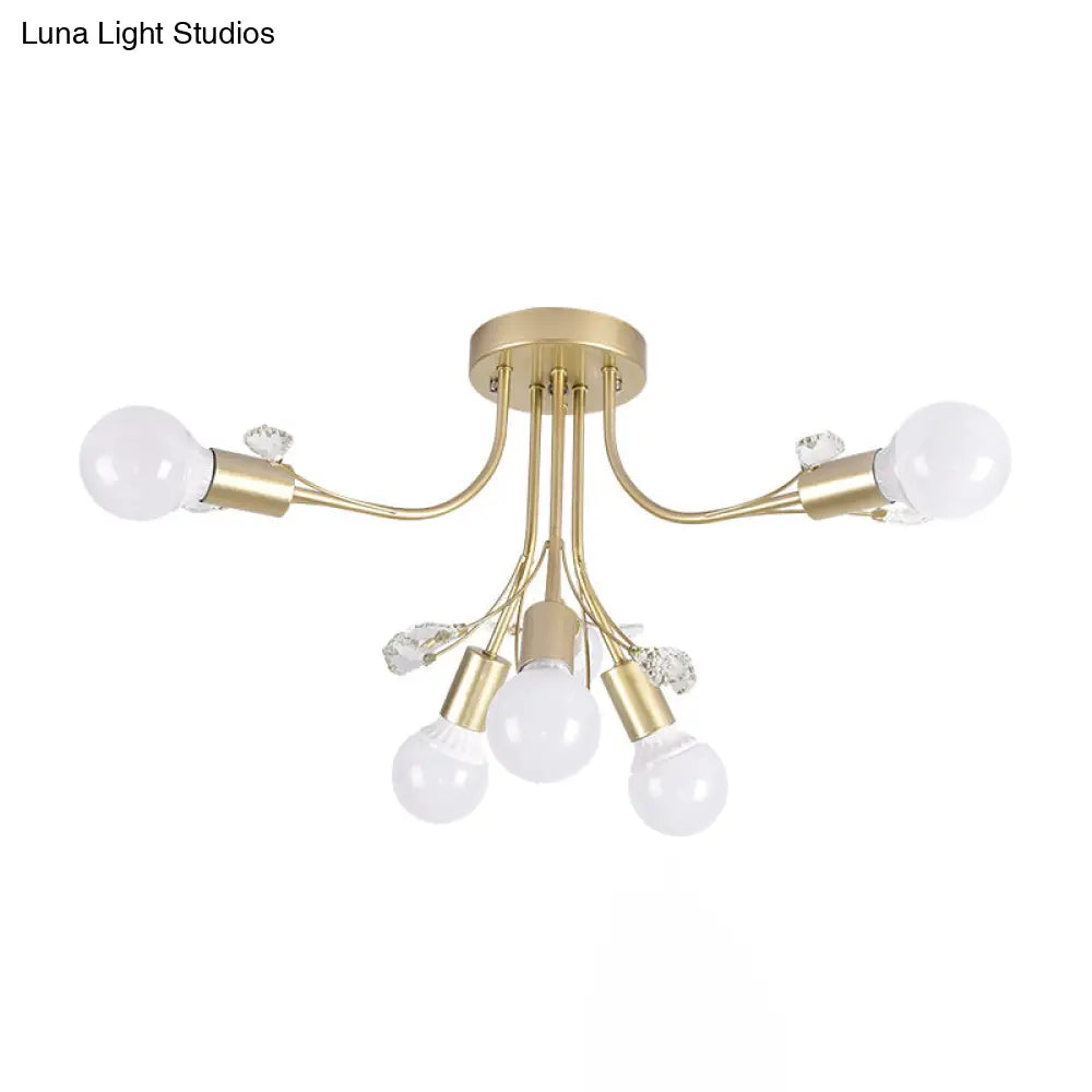 ديكوربايتس™ مصباح شبه مدمج بأذرع معدنية منحنية باللون الأسود/الأبيض/الذهبي - طراز نورديك - 6/9 مصابيح - غرفة نوم - مثبت في السقف