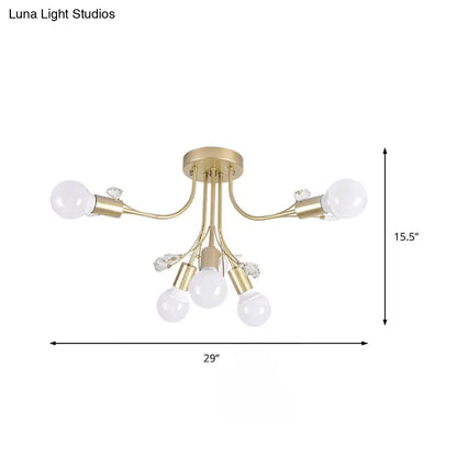 ديكوربايتس™ مصباح شبه مدمج بأذرع معدنية منحنية باللون الأسود/الأبيض/الذهبي - طراز نورديك - 6/9 مصابيح - غرفة نوم - مثبت في السقف
