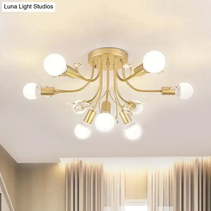 ديكوربايتس™ مصباح شبه مدمج بأذرع معدنية منحنية باللون الأسود/الأبيض/الذهبي - طراز نورديك - 6/9 مصابيح - غرفة نوم - مثبت في السقف