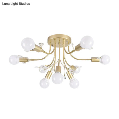 ديكوربايتس™ مصباح شبه مدمج بأذرع معدنية منحنية باللون الأسود/الأبيض/الذهبي - طراز نورديك - 6/9 مصابيح - غرفة نوم - مثبت في السقف