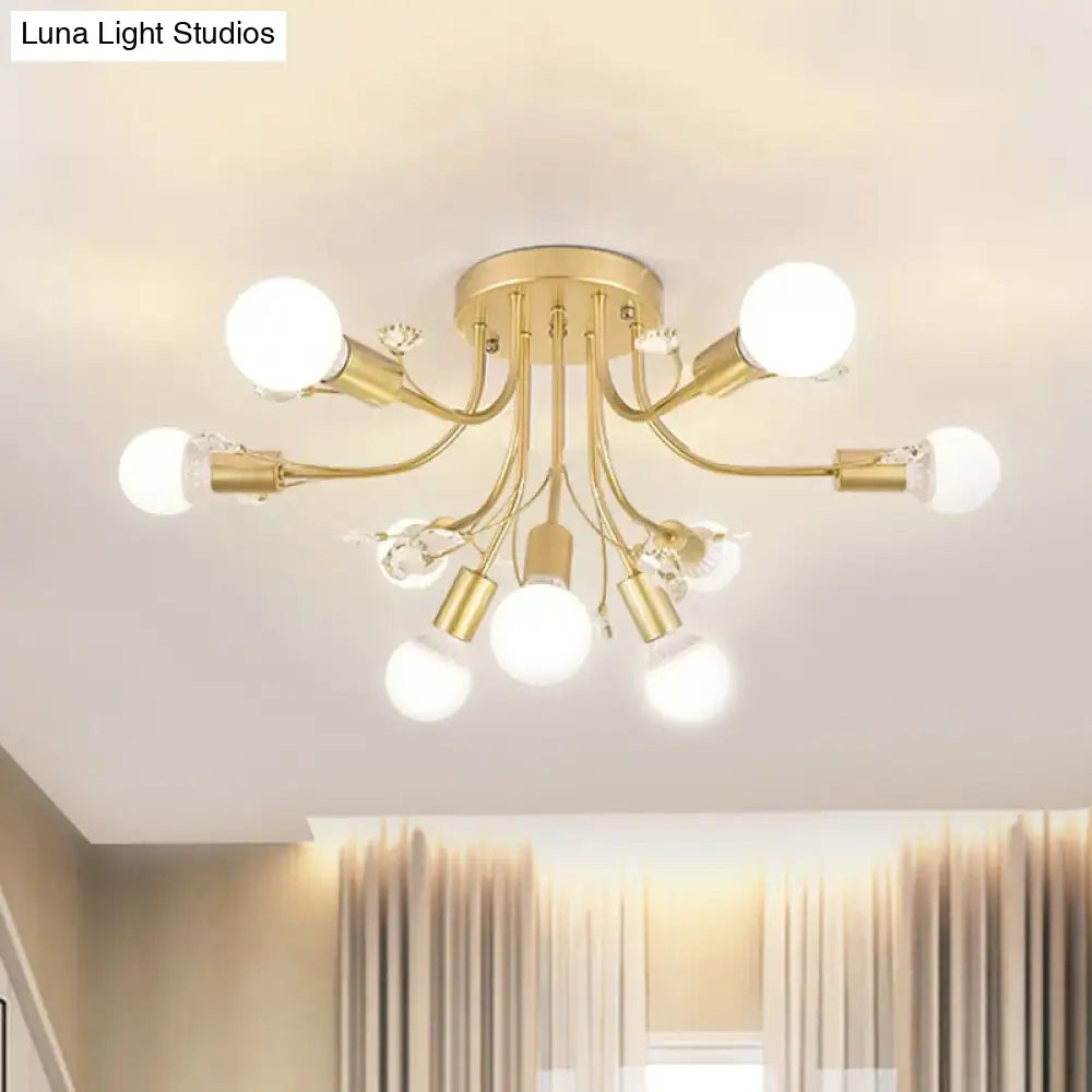 ديكوربايتس™ مصباح شبه مدمج بأذرع معدنية منحنية باللون الأسود/الأبيض/الذهبي - طراز نورديك - 6/9 مصابيح - غرفة نوم - مثبت في السقف