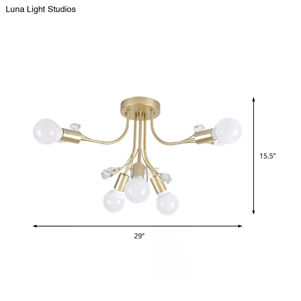 ديكوربايتس™ مصباح شبه مدمج بأذرع معدنية منحنية باللون الأسود/الأبيض/الذهبي - طراز نورديك - 6/9 مصابيح - غرفة نوم - مثبت في السقف