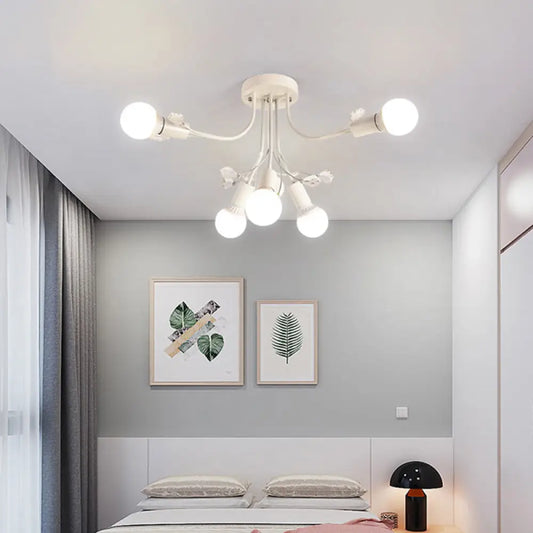 DecorBites™ Black/White/Gold Metal Curved Arms Semi Flush Mount Light - Nordic Style - 6/9 Lights - Bedroom Ceiling Flush Mount