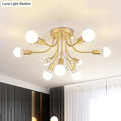 ديكوربايتس™ مصباح شبه مدمج بأذرع معدنية منحنية باللون الأسود/الأبيض/الذهبي - طراز نورديك - 6/9 مصابيح - غرفة نوم - مثبت في السقف