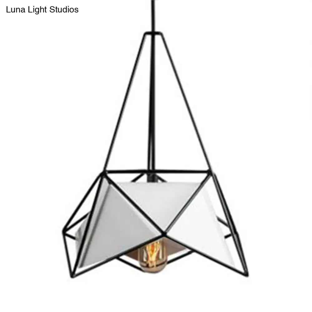 Black/White/Black Gold Polygon Hanging Lamp - Contemporary Design with Wire Cage Shade - 1-Light Pendant Light for Dining Room