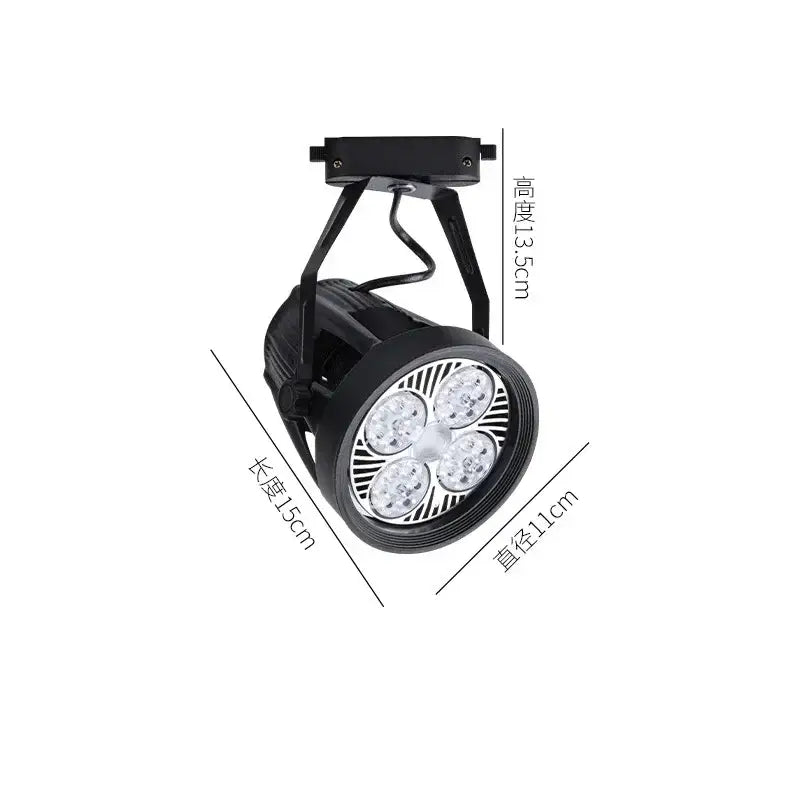 Black led track light with four circular bulbs in sleek metallic housing and adjustable arm for decorbites cob ceiling spotlight