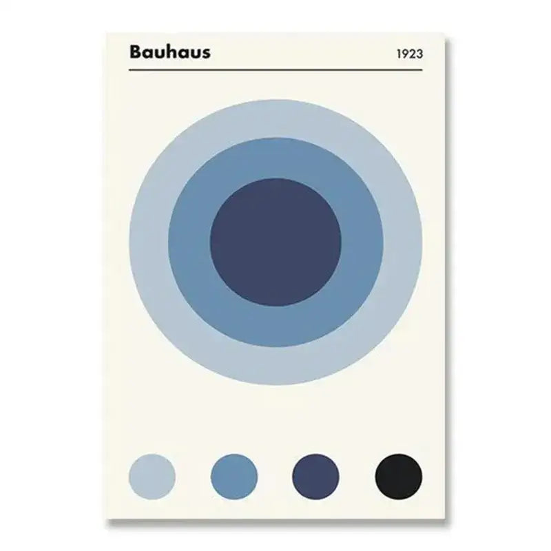 DecorBites canvas print featuring white modernism minimalist bauhaus concentric circles in blue for home wall art