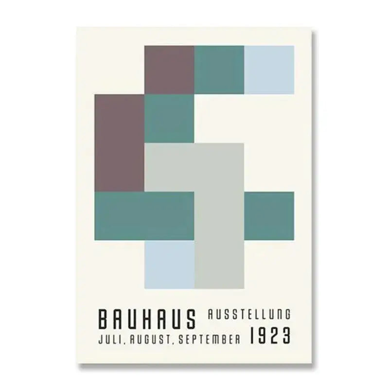 DecorBites™ canvas print featuring white modernism with geometric teal, gray, and dusty rose rectangles for home wall art