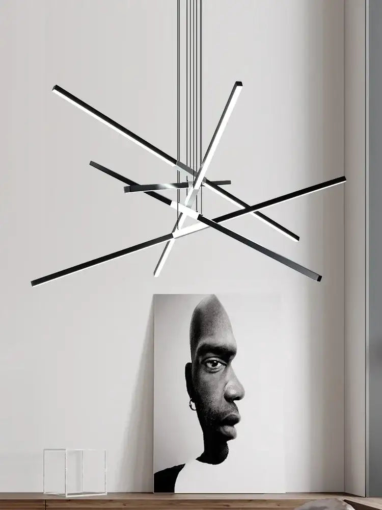 Modern black and white nordic minimalist chandelier with sleek intersecting arms for living room decorbites black nordic style