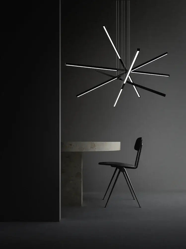 Black and white nordic minimalist chandelier with linear starburst design for modern living room decorbites black nordic style