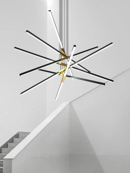 Modern geometric black Nordic minimalist chandelier with white LED arms and central gold-toned hub for living room decorbites black Nordic