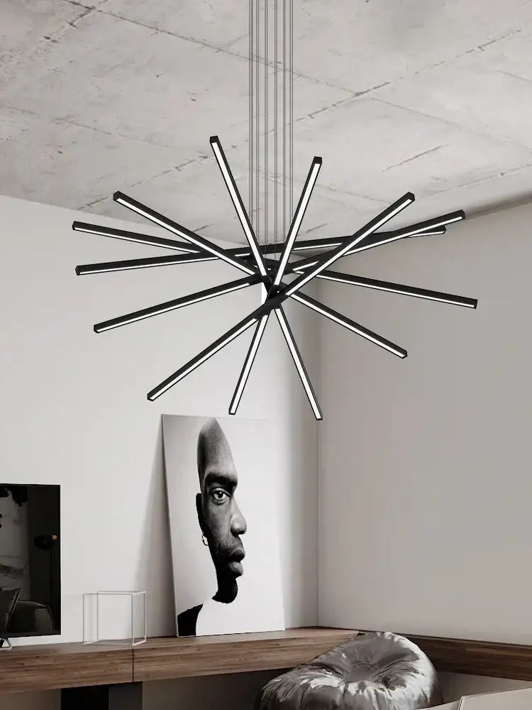 Black and white nordic minimalist chandelier with geometric starburst design for living room led lighting decorbites black nordic