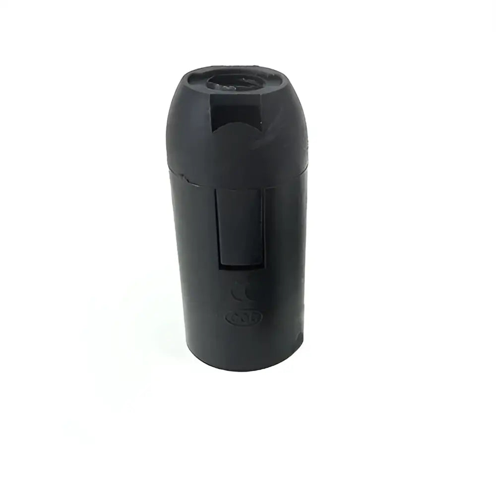 Black plastic lamp holder socket with cylindrical body and integrated switch for living room luminaire use