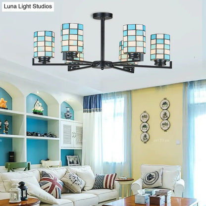 DecorBites™ DecorBites™ Black/White Stained Glass Semi Mount Cylinder Ceiling Light - 3/6/8 Lights - Baroque Style