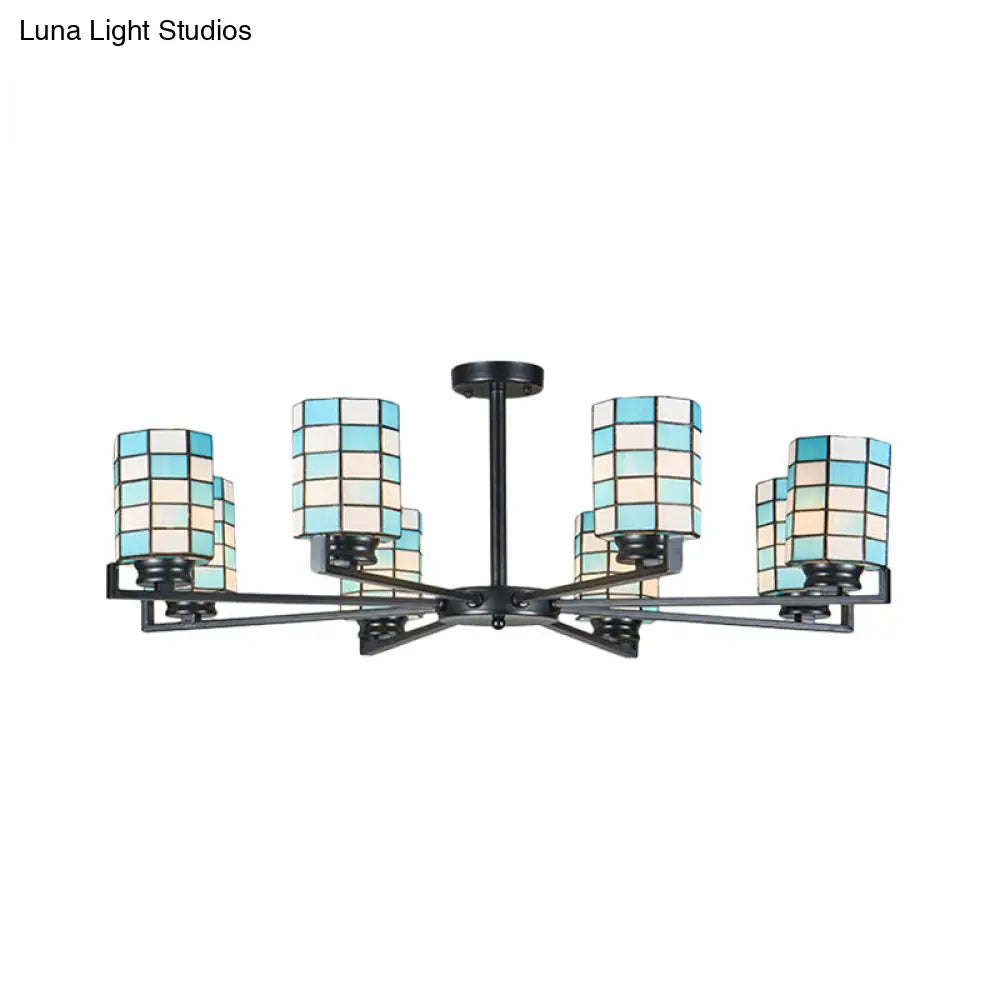 DecorBites™ DecorBites™ Black/White Stained Glass Semi Mount Cylinder Ceiling Light - 3/6/8 Lights - Baroque Style