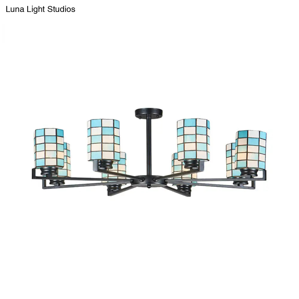 DecorBites™ DecorBites™ Black/White Stained Glass Semi Mount Cylinder Ceiling Light - 3/6/8 Lights - Baroque Style