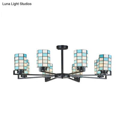 DecorBites™ DecorBites™ Black/White Stained Glass Semi Mount Cylinder Ceiling Light - 3/6/8 Lights - Baroque Style
