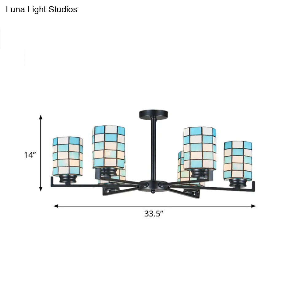 DecorBites™ DecorBites™ Black/White Stained Glass Semi Mount Cylinder Ceiling Light - 3/6/8 Lights - Baroque Style