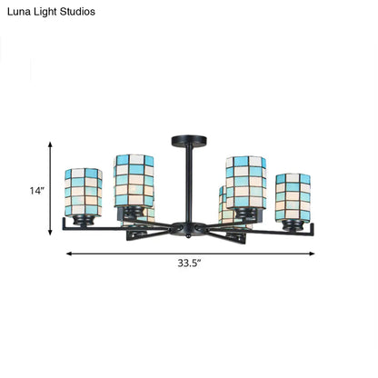 DecorBites™ DecorBites™ Black/White Stained Glass Semi Mount Cylinder Ceiling Light - 3/6/8 Lights - Baroque Style