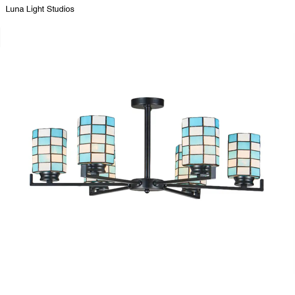 DecorBites™ DecorBites™ Black/White Stained Glass Semi Mount Cylinder Ceiling Light - 3/6/8 Lights - Baroque Style