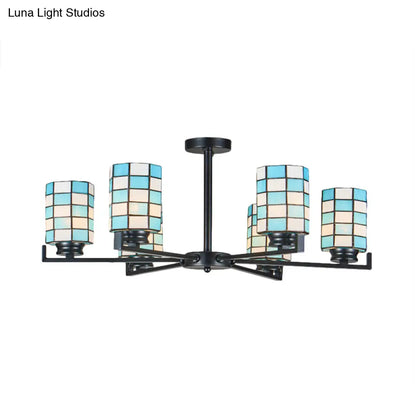 DecorBites™ DecorBites™ Black/White Stained Glass Semi Mount Cylinder Ceiling Light - 3/6/8 Lights - Baroque Style