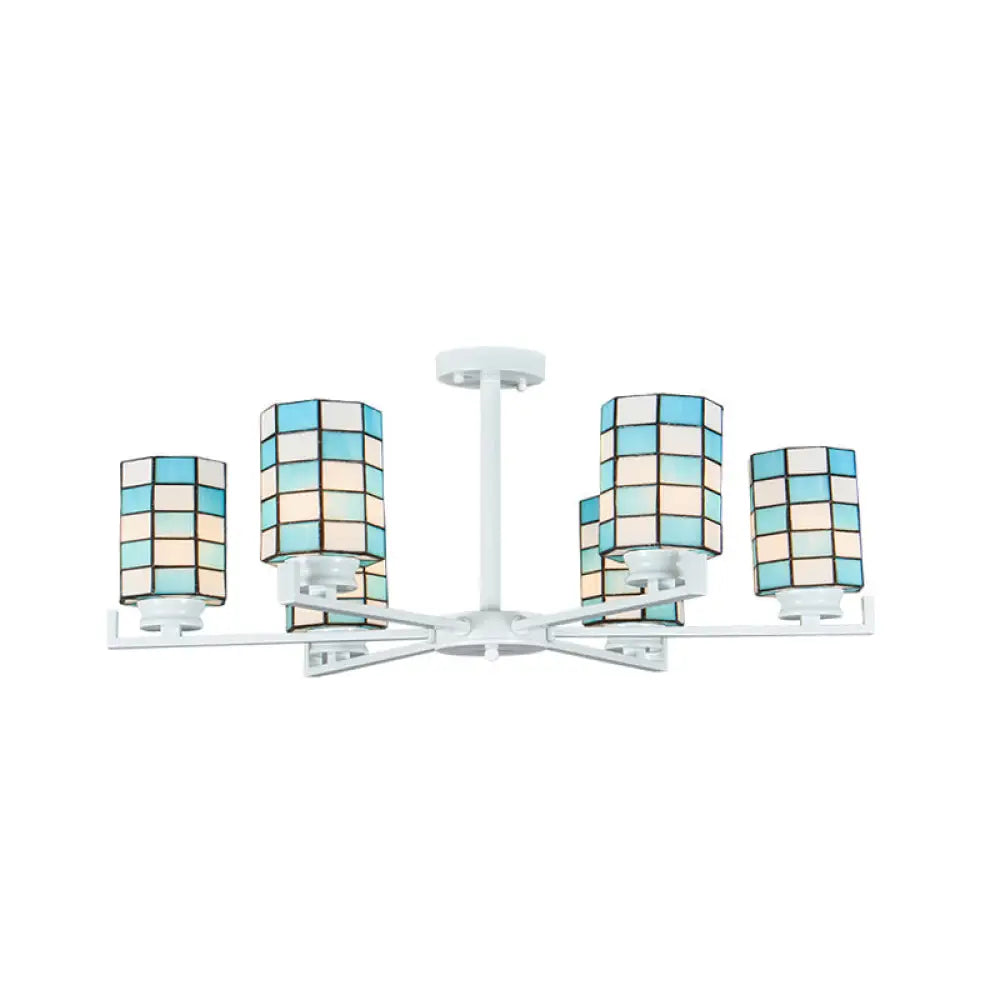 DecorBites™ DecorBites™ Black/White Stained Glass Semi Mount Cylinder Ceiling Light - 3/6/8 Lights - Baroque Style