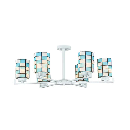 DecorBites™ DecorBites™ Black/White Stained Glass Semi Mount Cylinder Ceiling Light - 3/6/8 Lights - Baroque Style