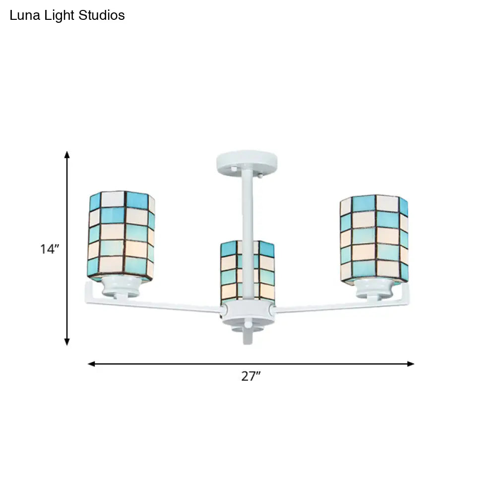 DecorBites™ DecorBites™ Black/White Stained Glass Semi Mount Cylinder Ceiling Light - 3/6/8 Lights - Baroque Style