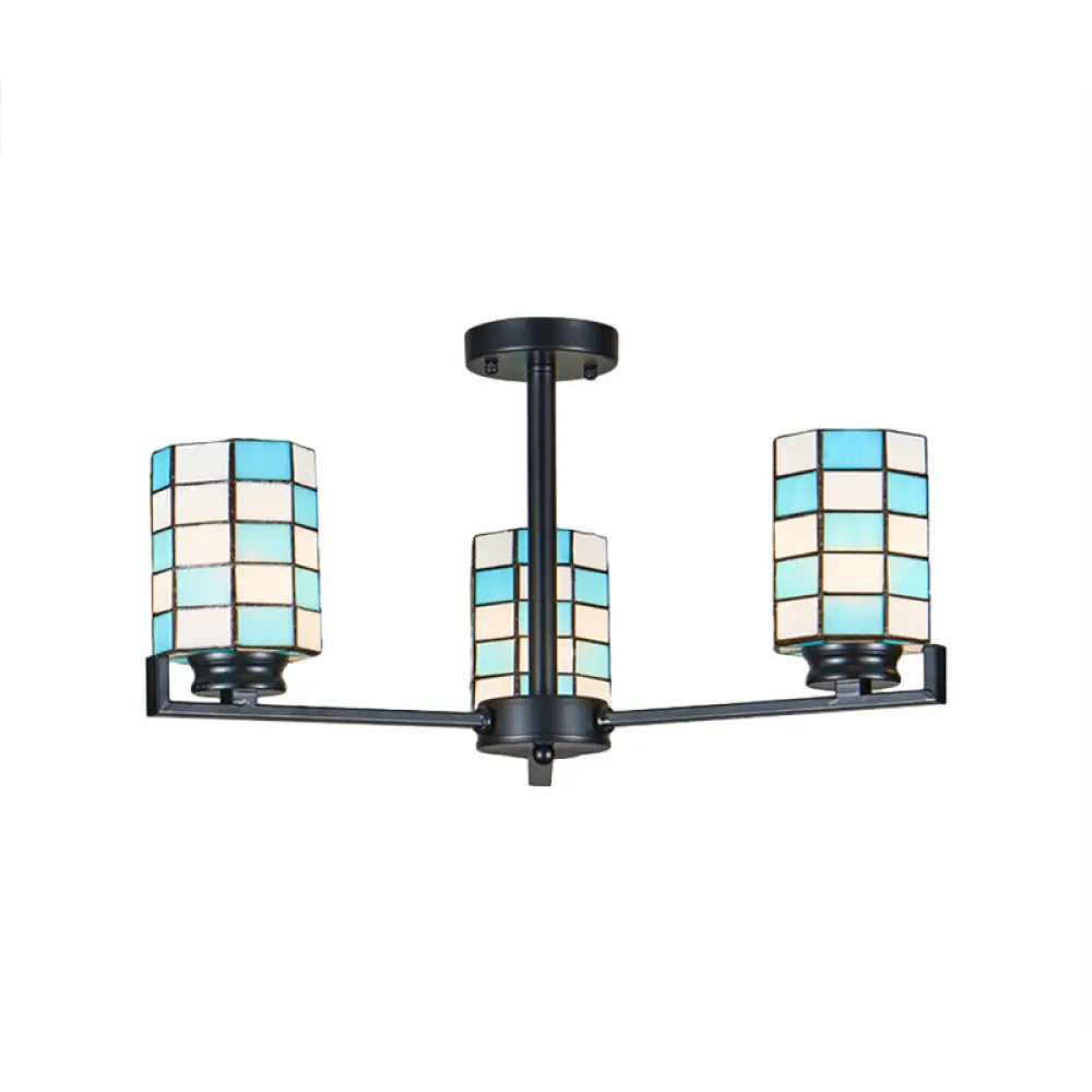 DecorBites™ DecorBites™ Black/White Stained Glass Semi Mount Cylinder Ceiling Light - 3/6/8 Lights - Baroque Style
