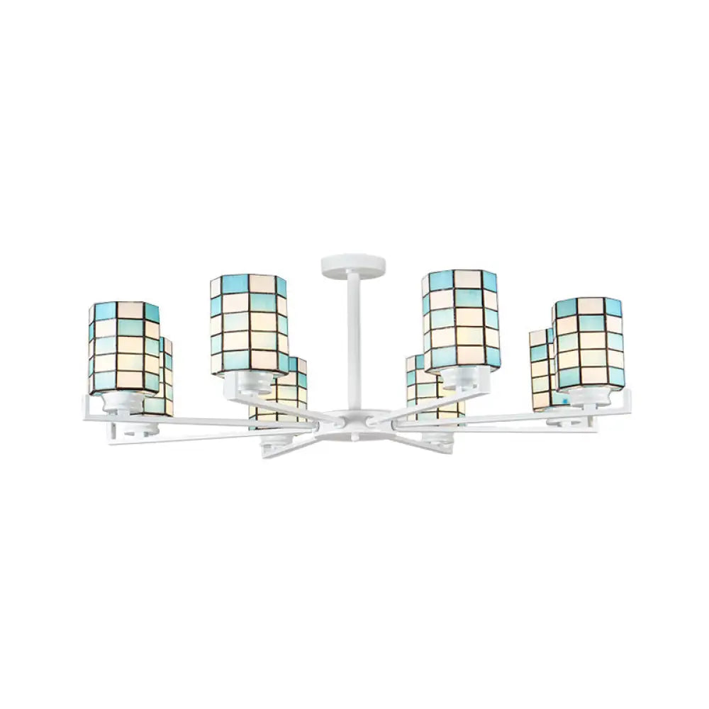 DecorBites™ DecorBites™ Black/White Stained Glass Semi Mount Cylinder Ceiling Light - 3/6/8 Lights - Baroque Style