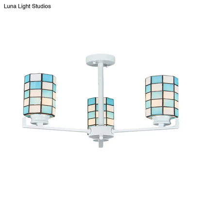 DecorBites™ DecorBites™ Black/White Stained Glass Semi Mount Cylinder Ceiling Light - 3/6/8 Lights - Baroque Style