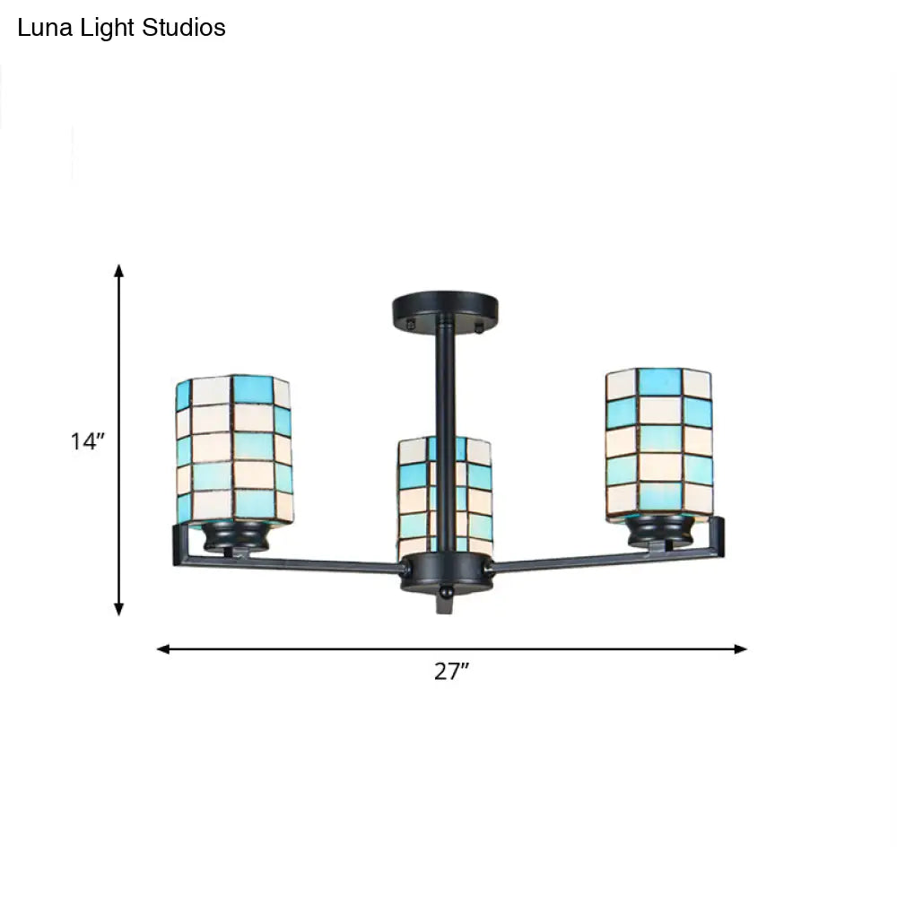 DecorBites™ DecorBites™ Black/White Stained Glass Semi Mount Cylinder Ceiling Light - 3/6/8 Lights - Baroque Style