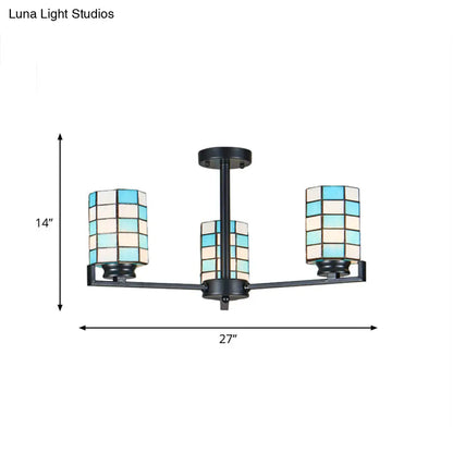 DecorBites™ DecorBites™ Black/White Stained Glass Semi Mount Cylinder Ceiling Light - 3/6/8 Lights - Baroque Style