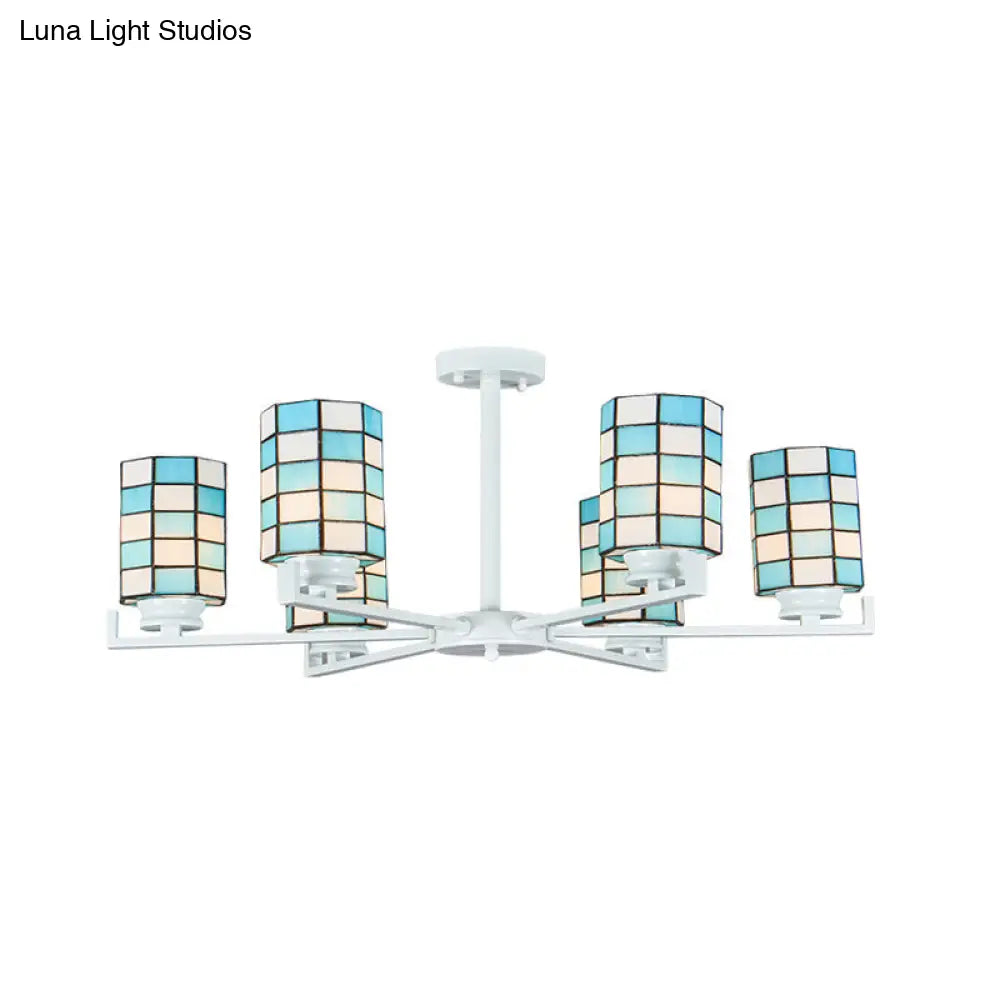 DecorBites™ DecorBites™ Black/White Stained Glass Semi Mount Cylinder Ceiling Light - 3/6/8 Lights - Baroque Style