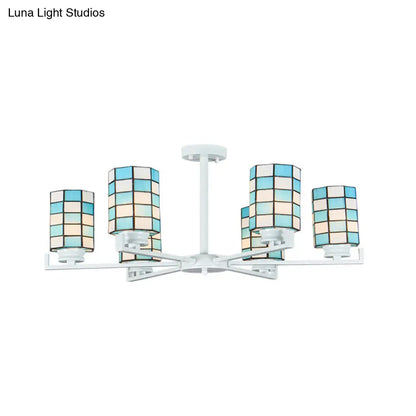 DecorBites™ DecorBites™ Black/White Stained Glass Semi Mount Cylinder Ceiling Light - 3/6/8 Lights - Baroque Style
